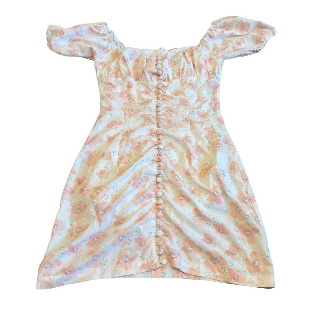 Princess Polly White Floral Print Mini Dress Short Sleeve Size XXS Women's